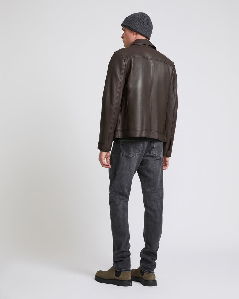 Denim jacket style leather jacket - brown - Yves Salomon