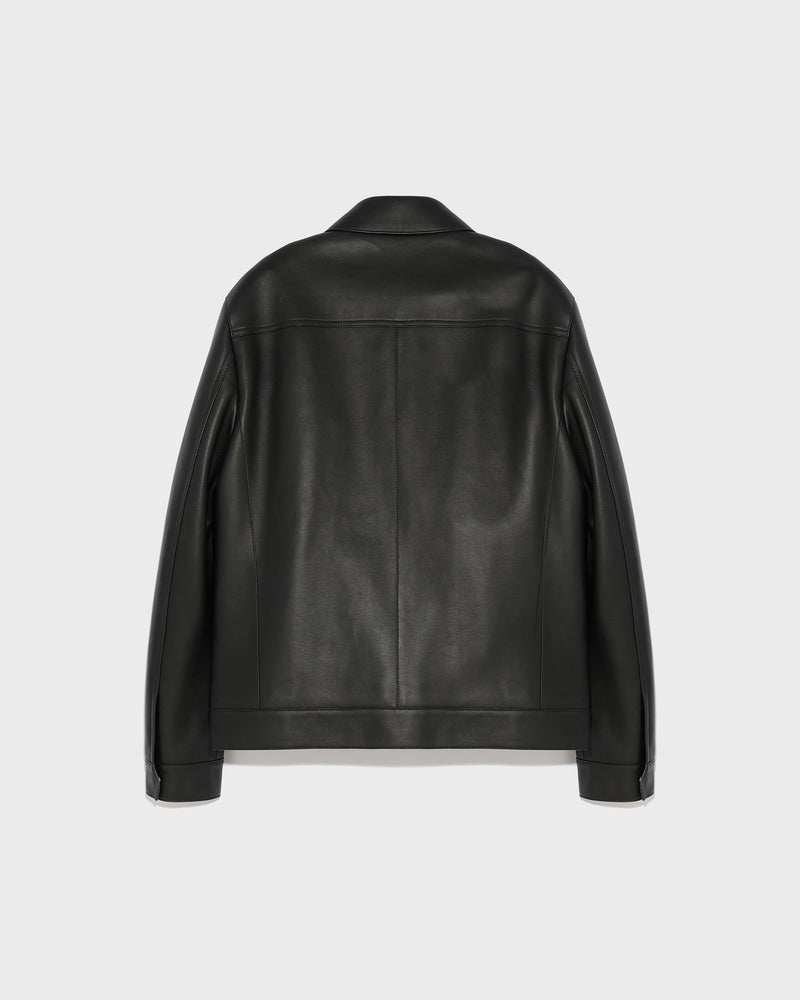 Denim jacket style leather jacket - black - Yves Salomon