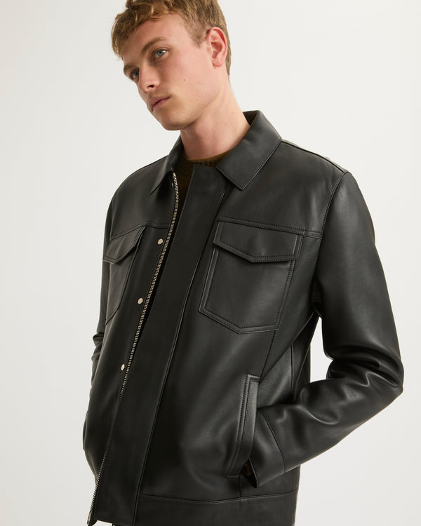 Denim jacket style leather jacket - black - Yves Salomon