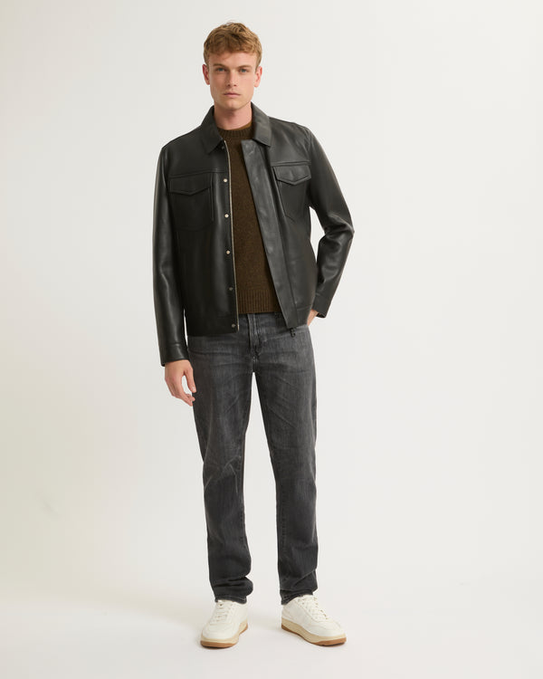 Denim jacket style leather jacket - black - Yves Salomon