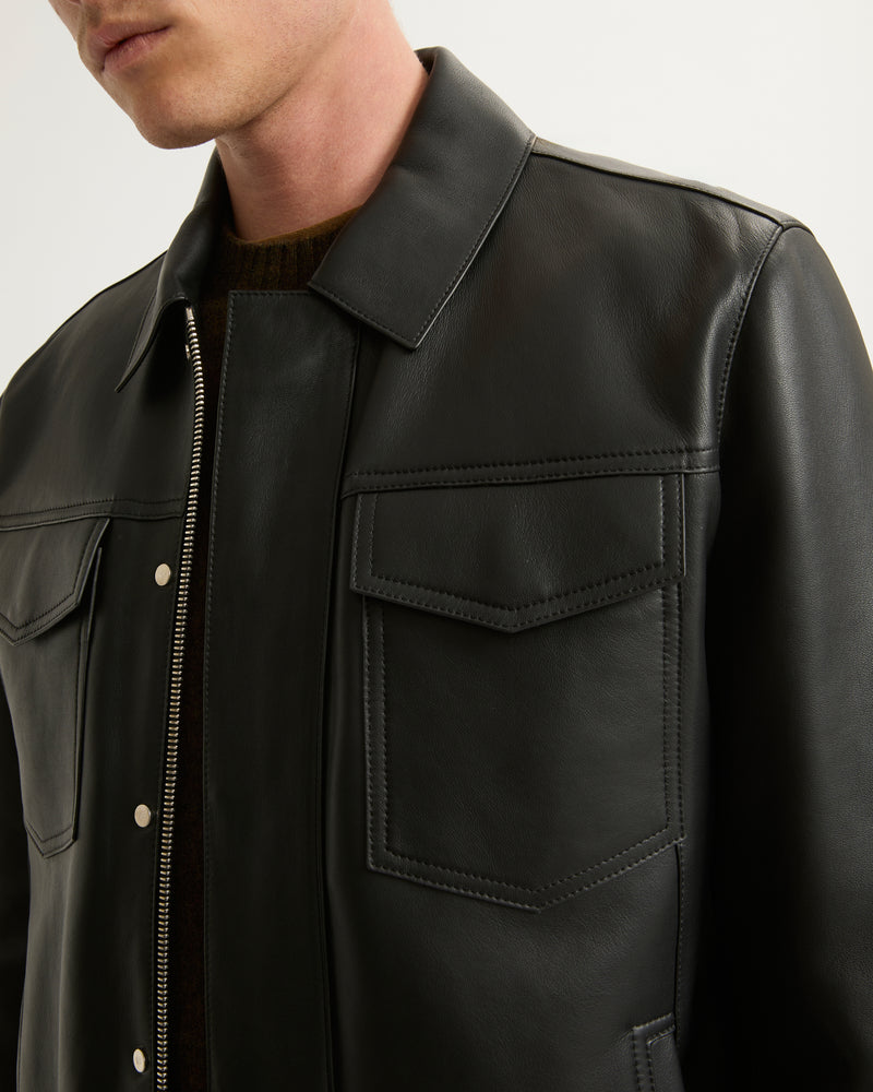 Denim jacket style leather jacket - black - Yves Salomon