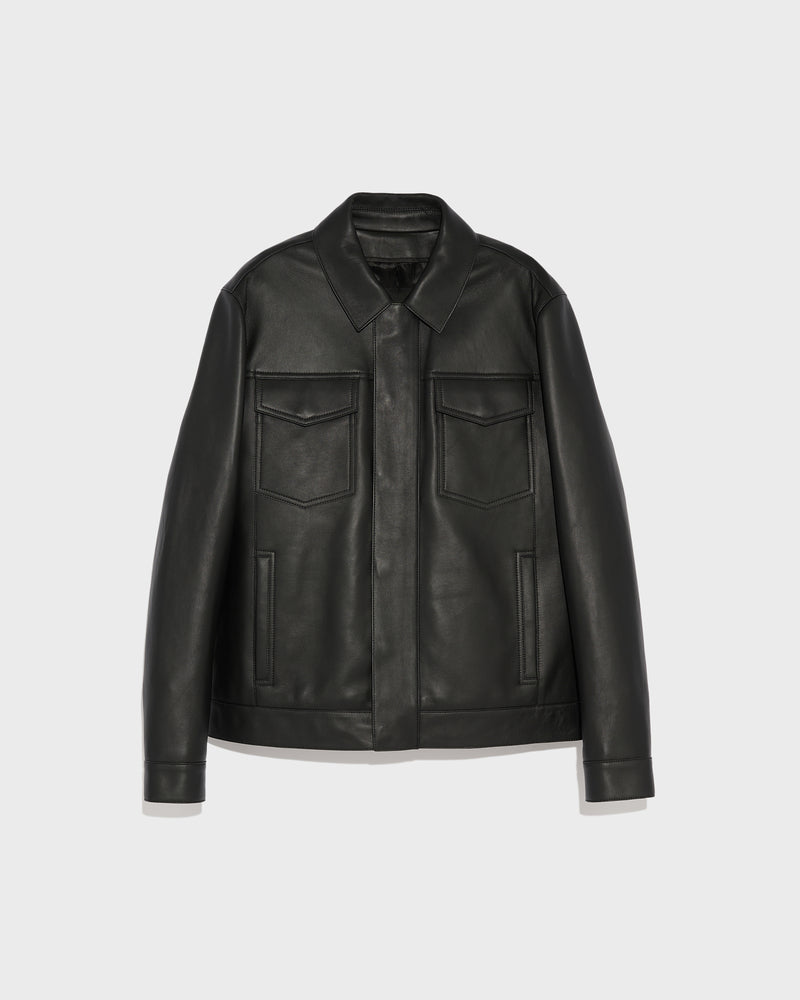 Denim jacket style leather jacket - black - Yves Salomon