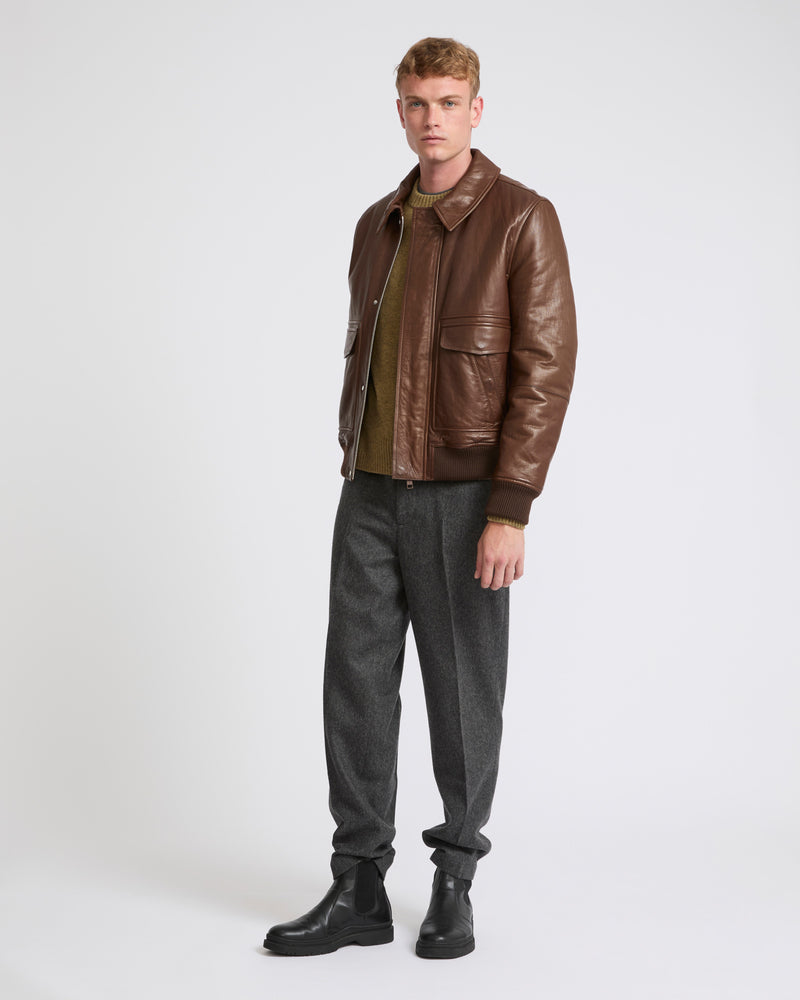 Leather aviator jacket - brown - Yves Salomon