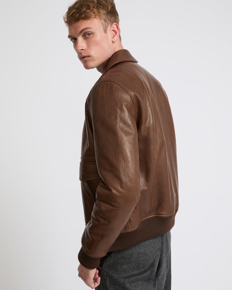 Leather aviator jacket - brown - Yves Salomon