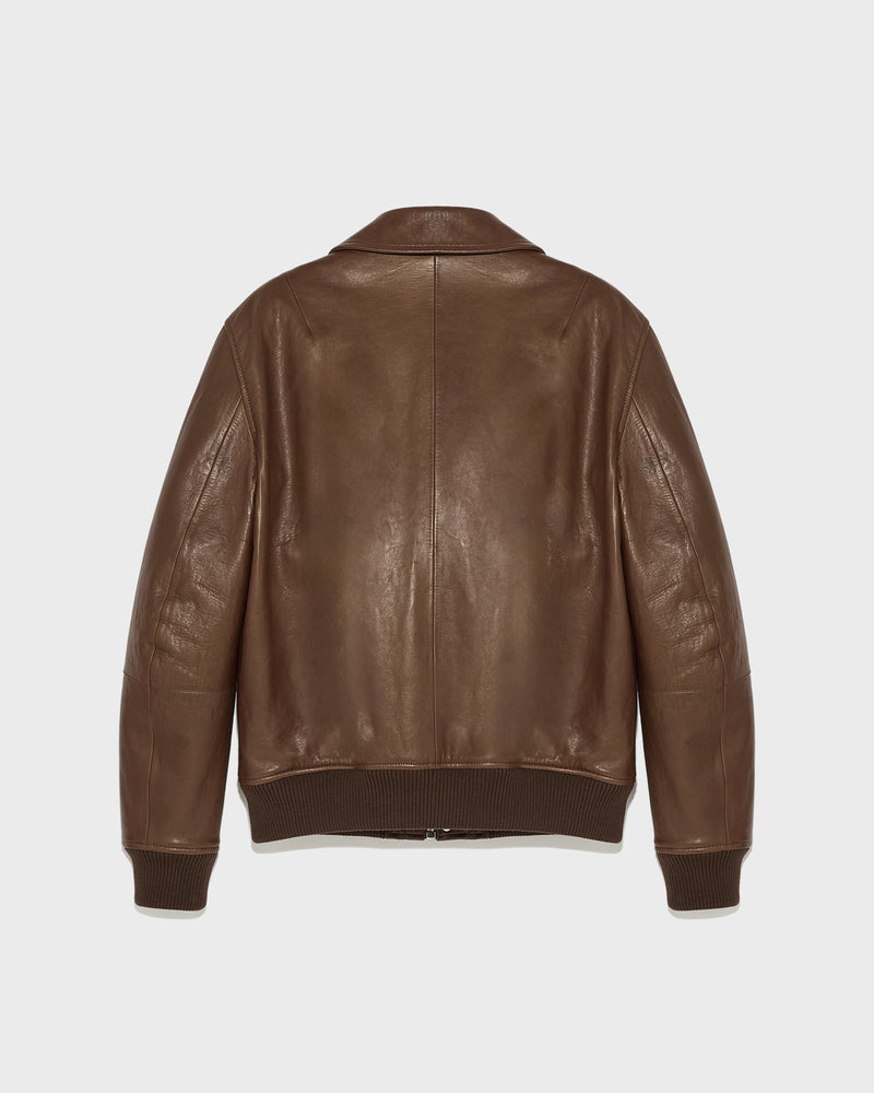 Leather aviator jacket - brown - Yves Salomon