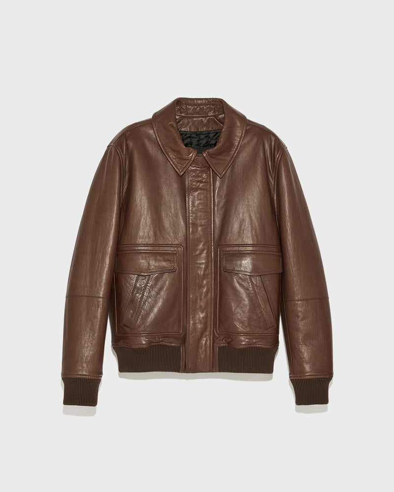 Leather aviator jacket - brown - Yves Salomon