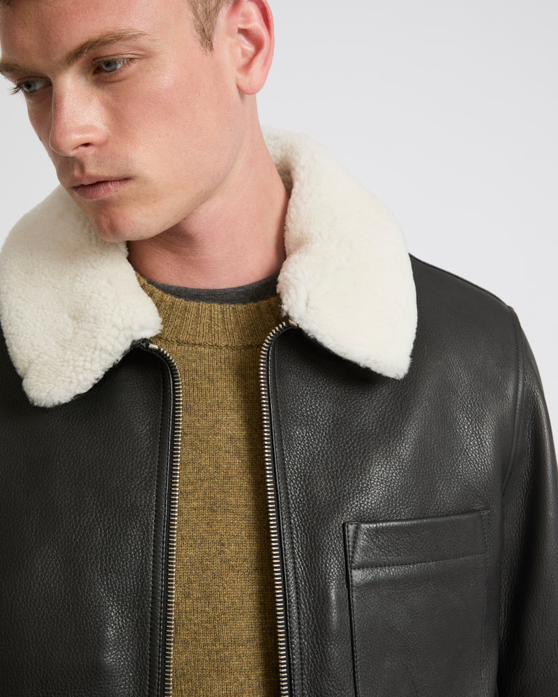 Leather jacket with shearling collar - black - Yves Salomon