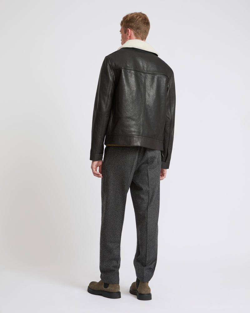 Leather jacket with shearling collar - black - Yves Salomon