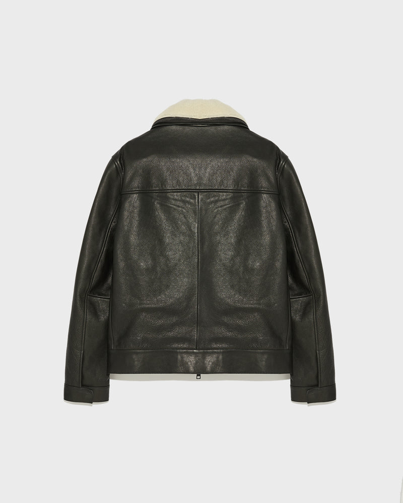 Leather jacket with shearling collar - black - Yves Salomon