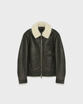 Leather jacket with shearling collar