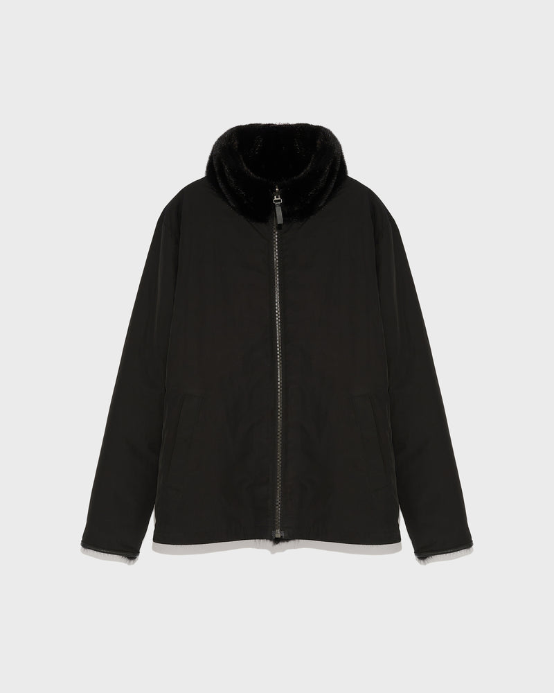 Reversible mink fleece jacket - black - Yves Salomon