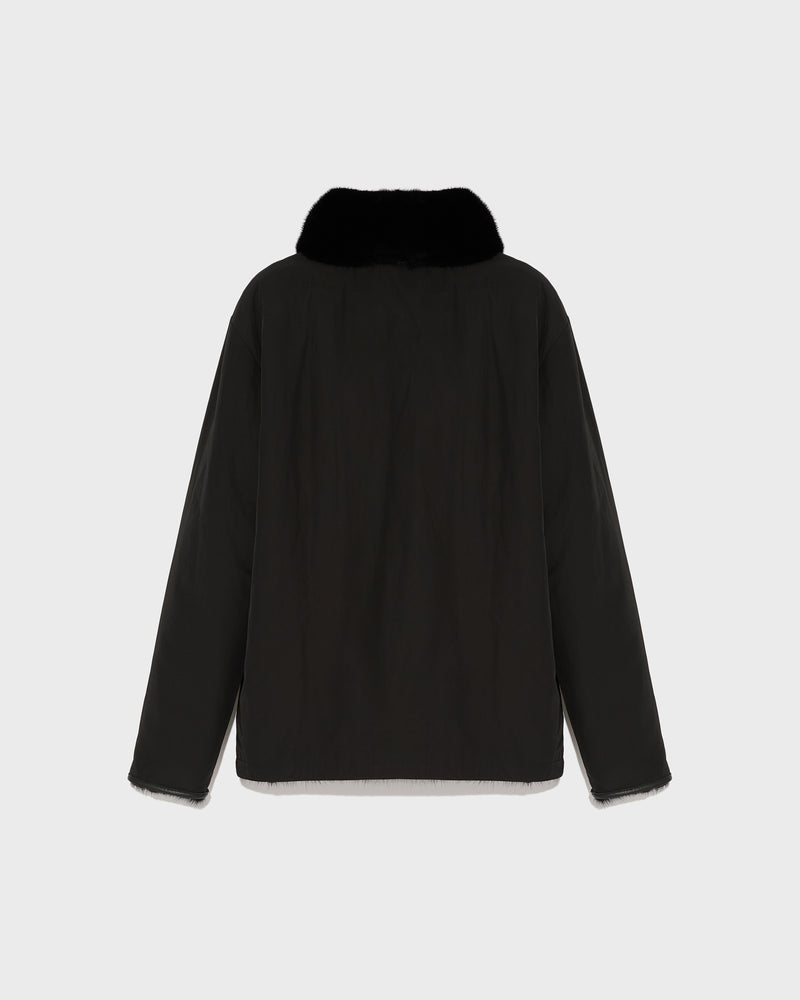 Reversible mink fleece jacket - black - Yves Salomon