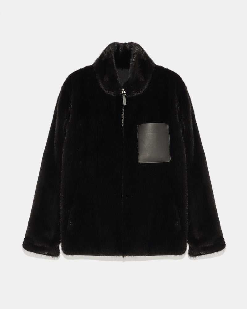 Reversible mink fleece jacket - black - Yves Salomon