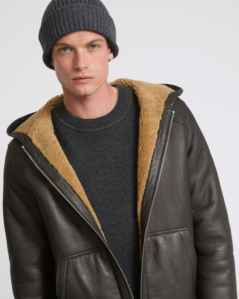 Silky shearling hoodie - brown - Yves Salomon