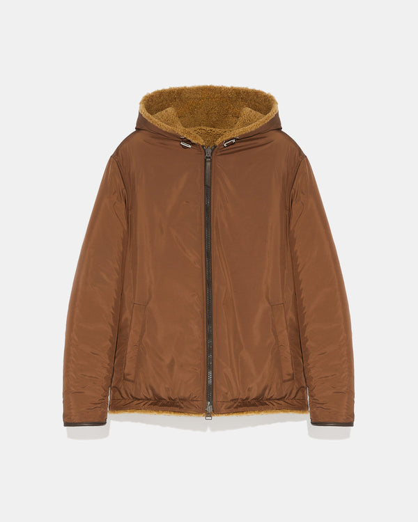 Reversible shearling hoodie - camel - Yves Salomon