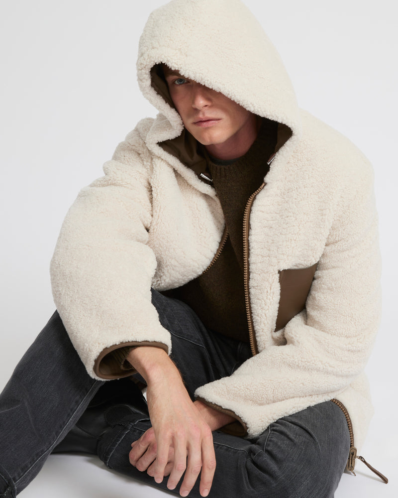 Reversible shearling hoodie - white - Yves Salomon