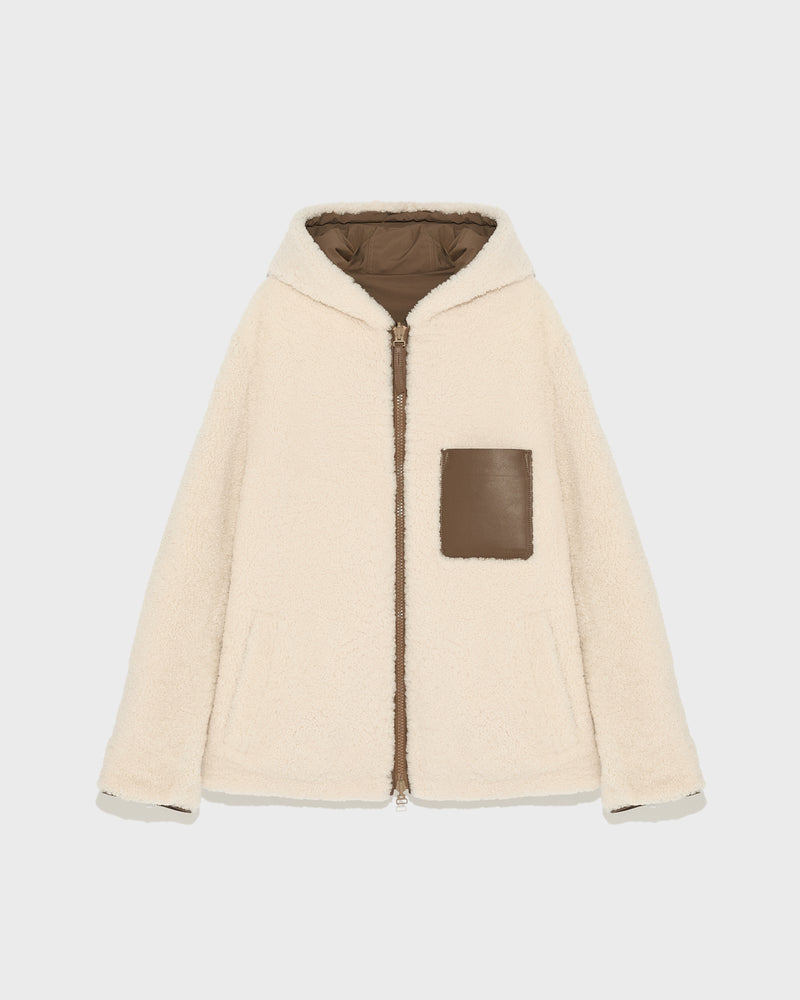 Reversible shearling hoodie - white - Yves Salomon