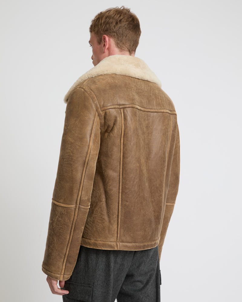 Bomber jacket in merino shearling - brown/white - Yves Salomon