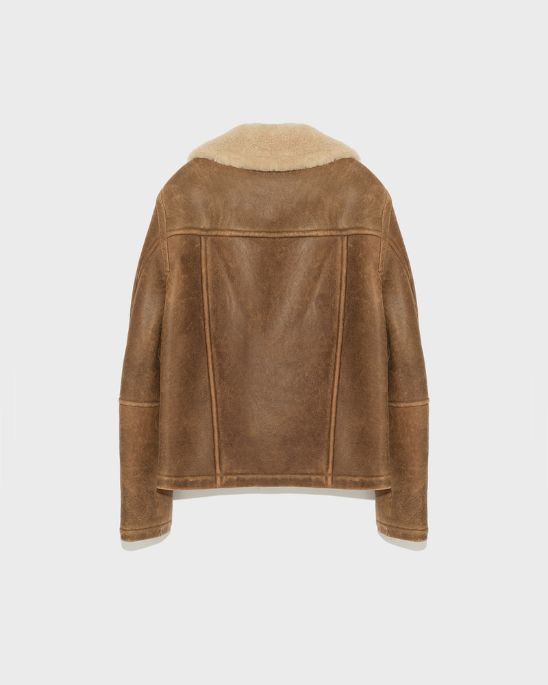 Bomber jacket in merino shearling - brown/white - Yves Salomon