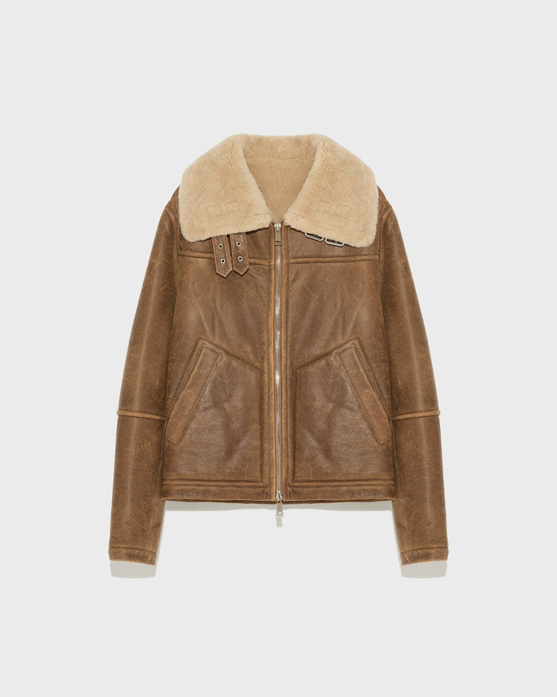 Bomber jacket in merino shearling - brown/white - Yves Salomon