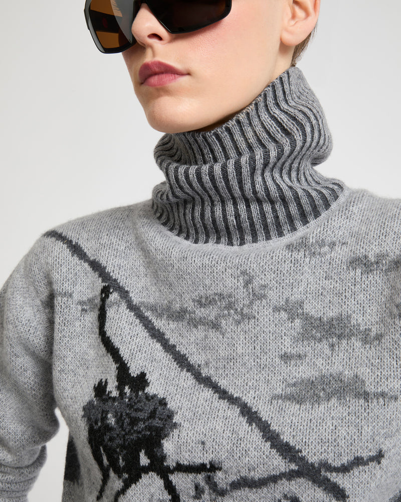 Reversible wool-cashmere knit jacquard jumper - white/grey - Yves Salomon