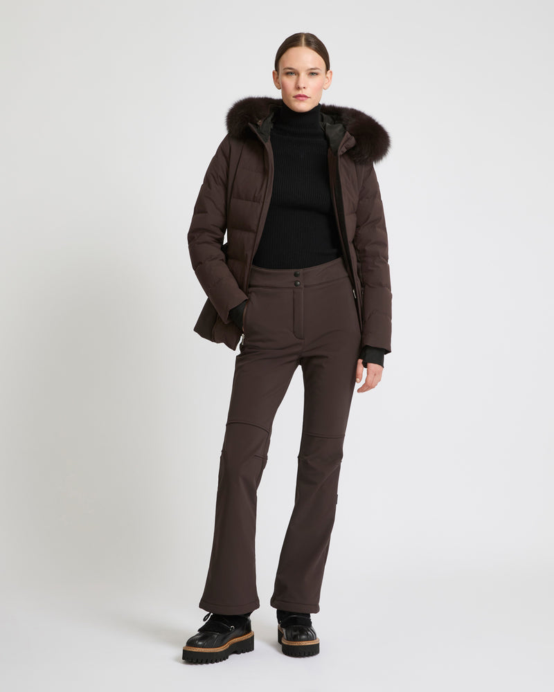 Softshell fabric flared fitted trousers - brown - Yves Salomon