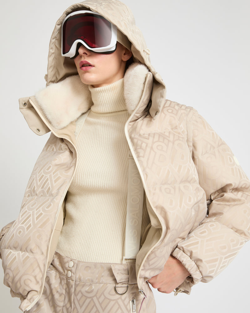 Short ski down jacket with mink trim