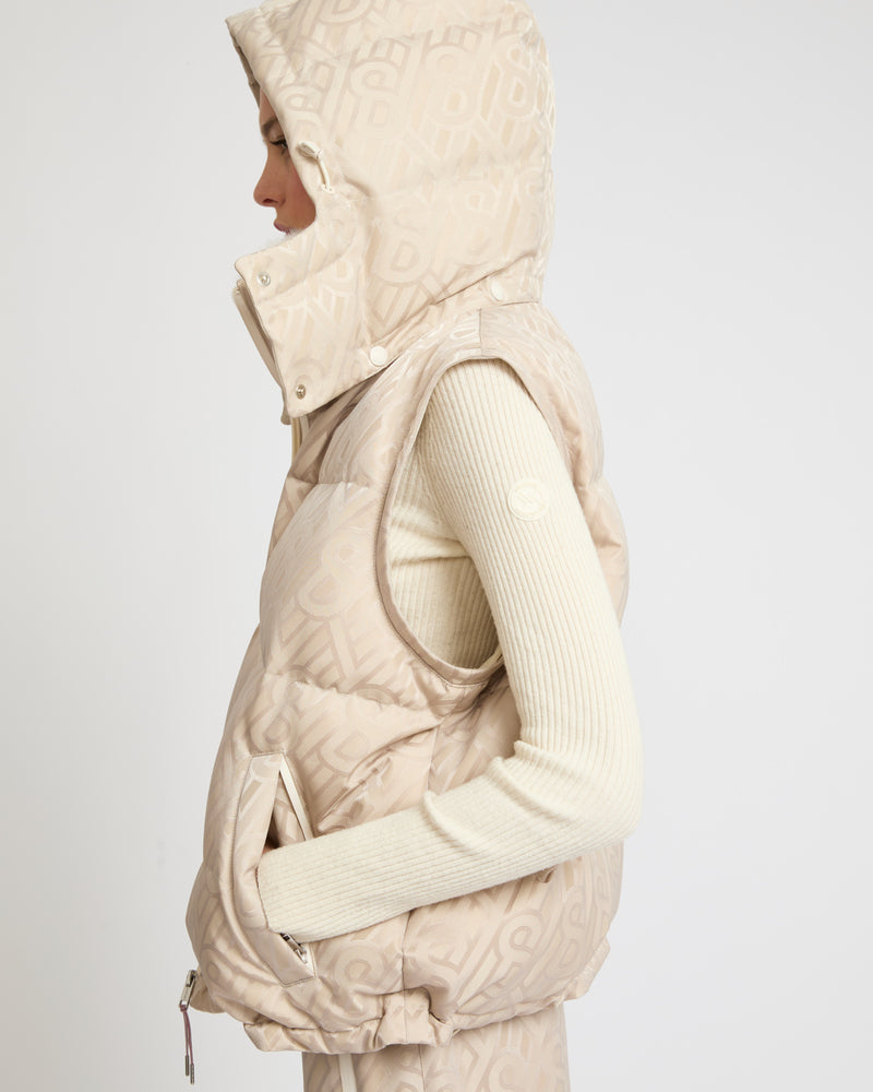 Short skiwear down jacket with mink trim - khaki monogram - Yves Salomon