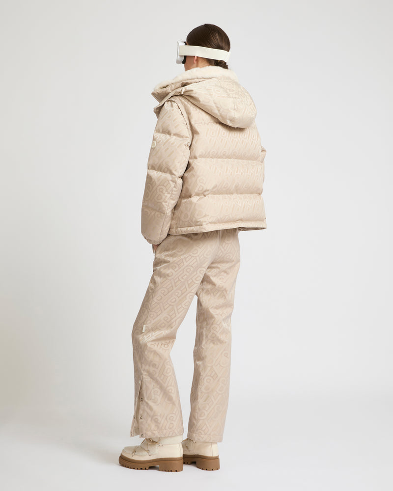 Short ski down jacket with mink trim