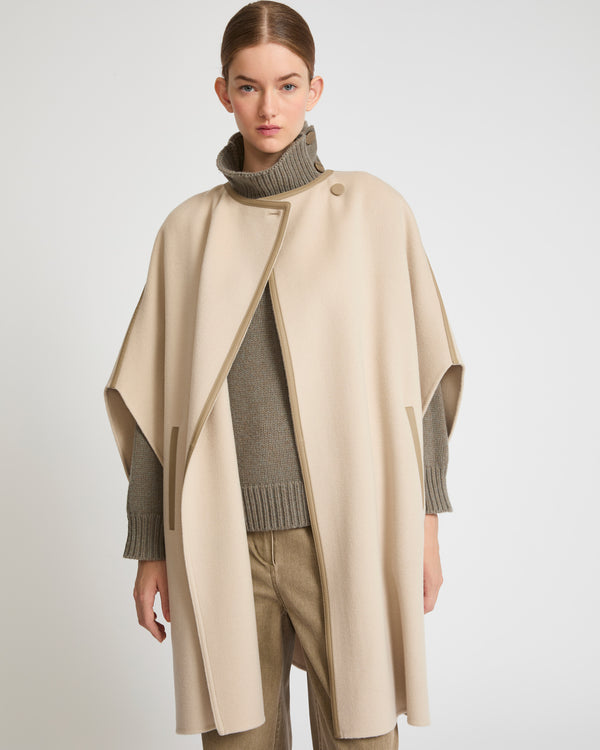 Double-sided cashmere blend cape with button details - beige - Yves Salomon