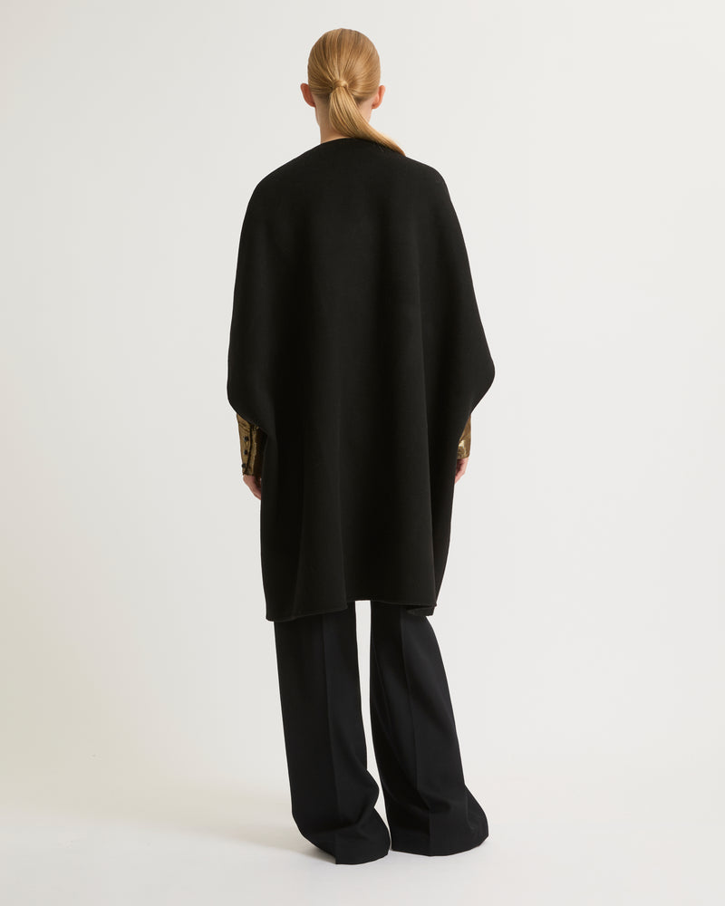 Cashmere blend cape with removable mink pockets - black - Yves Salomon