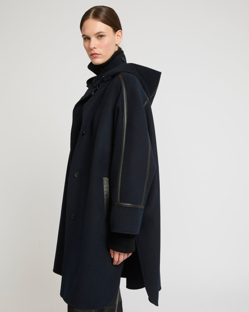 Double-sided cashmere blend hooded cape - navy - Yves Salomon