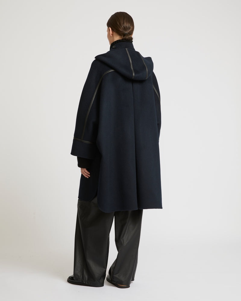 Double-sided cashmere blend hooded cape - navy - Yves Salomon