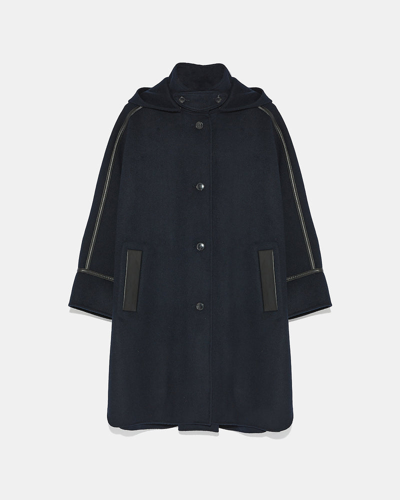 Double-sided cashmere blend hooded cape - navy - Yves Salomon