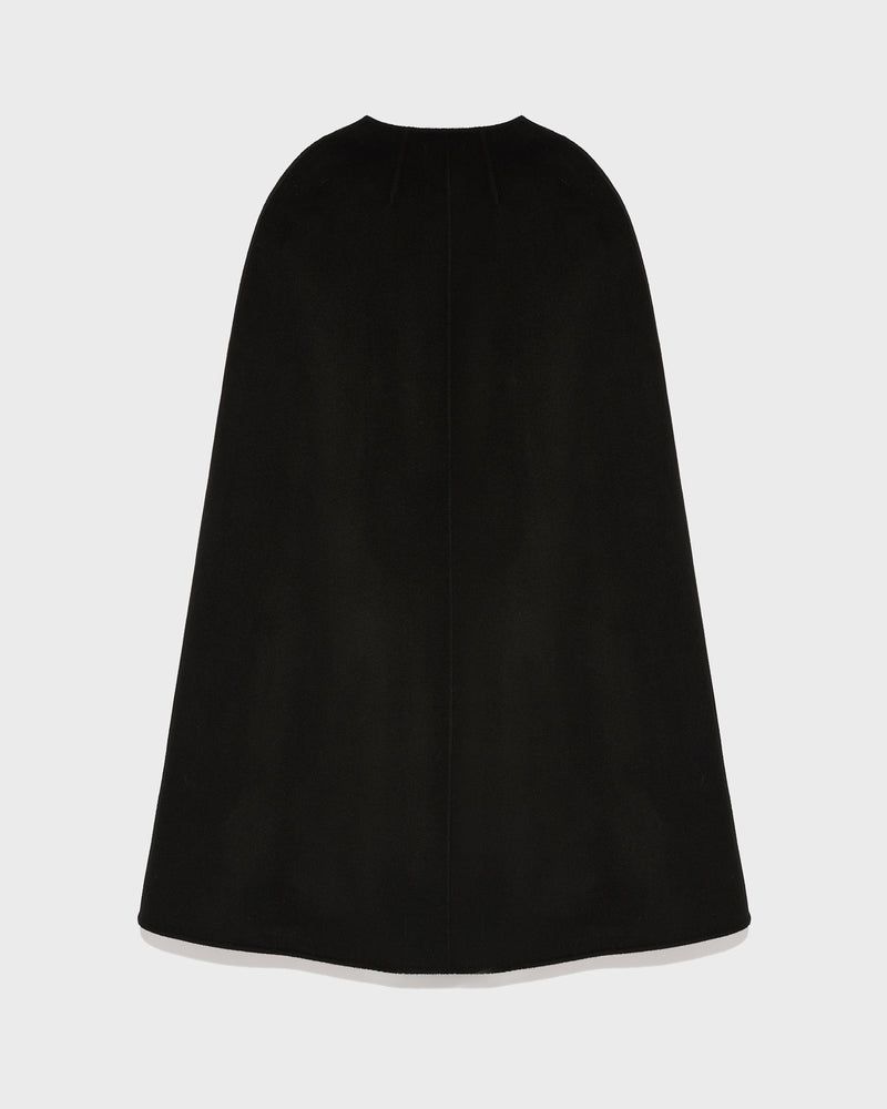 Double-sided cashmere blend maxi cape with feather details - black - Yves Salomon