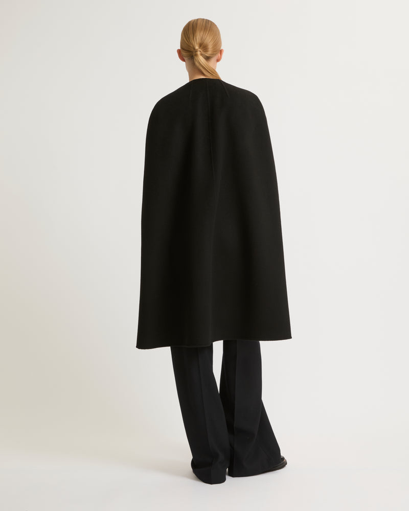 Double-sided cashmere blend maxi cape with feather details - black - Yves Salomon