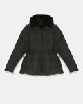 Technical fabric down jacket with detachable fox fur collar