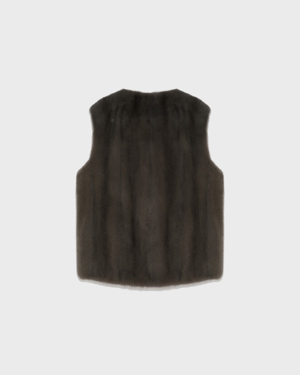 Long-haired mink fur gilet - grey - Yves Salomon