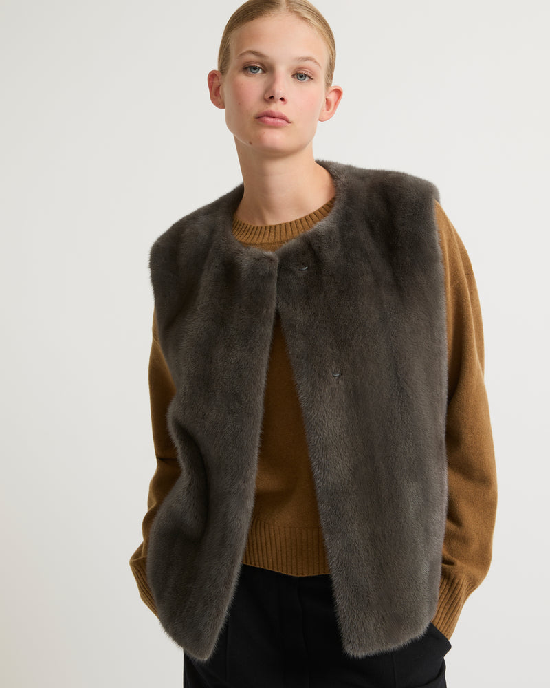 Long-haired mink fur gilet - grey - Yves Salomon