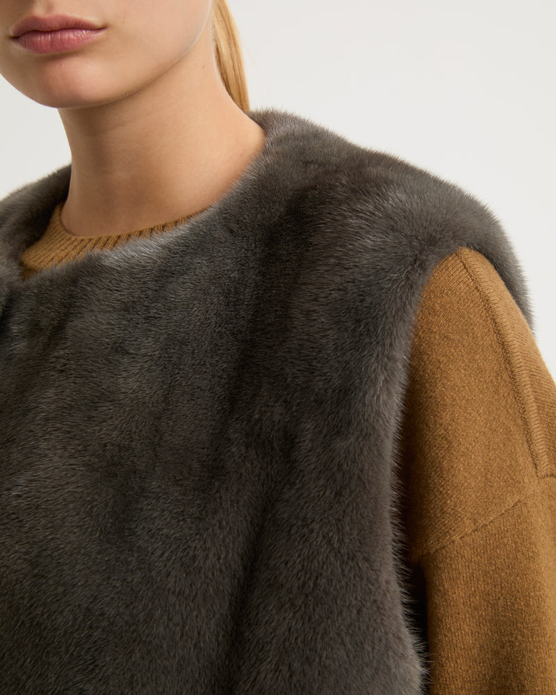 Long-haired mink fur gilet - grey - Yves Salomon