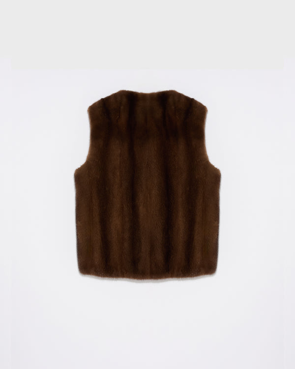 Long-haired mink fur gilet - brown - Yves Salomon