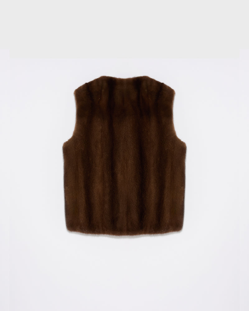 Long-haired mink fur gilet - brown - Yves Salomon