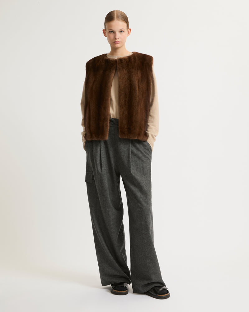 Long-haired mink fur gilet - brown - Yves Salomon