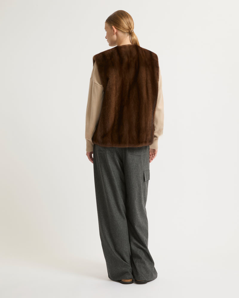 Long-haired mink fur gilet - brown - Yves Salomon