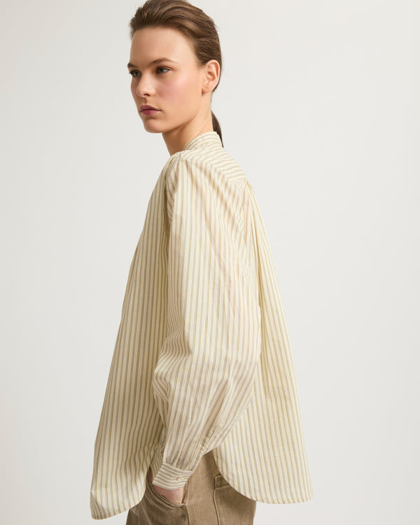 Pleated cotton-blend shirt - stripes - Yves Salomon