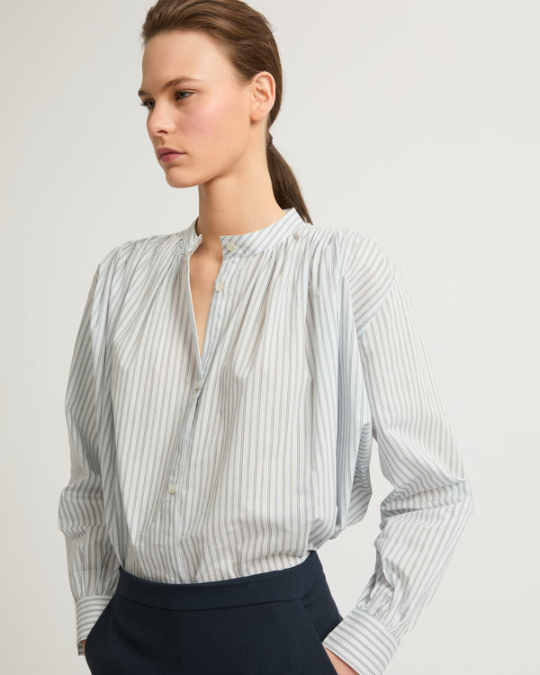 Pleated cotton-blend shirt - stripes - Yves Salomon