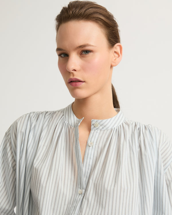 Pleated cotton-blend shirt - stripes - Yves Salomon