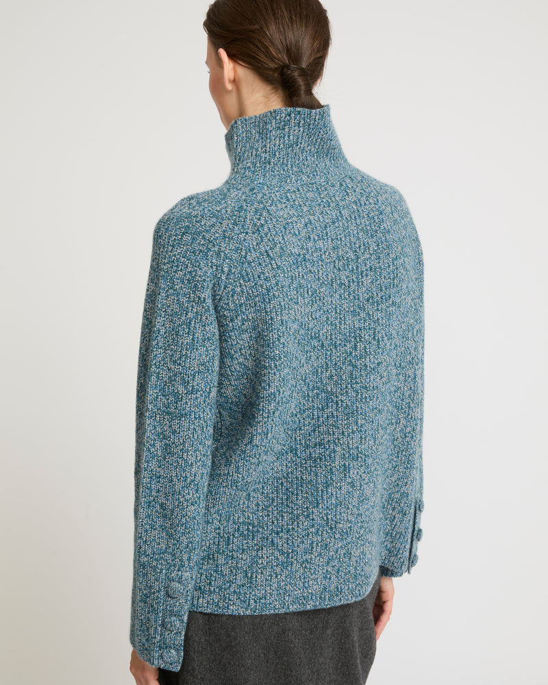 Cashmere funnel neck jumper - blue - Yves Salomon