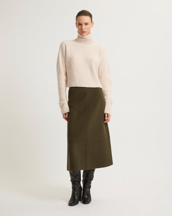 Double-sided cashmere blend skirt - khaki - Yves Salomon