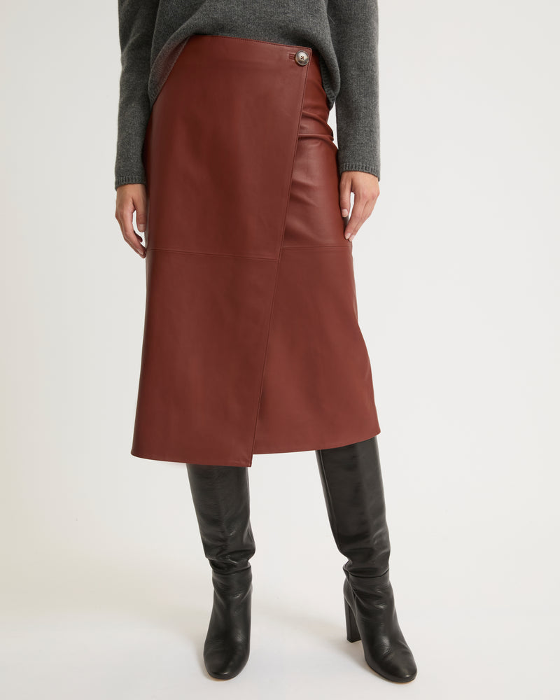 Lamb leather panel skirt - burgundy - Yves Salomon